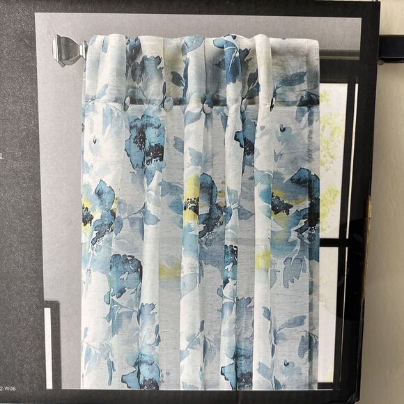 DKNY Aquarelle Window Curtains 2 Panels Inverted Pleat Blue Floral 32 x 108 NEW - Picture 6 of 6